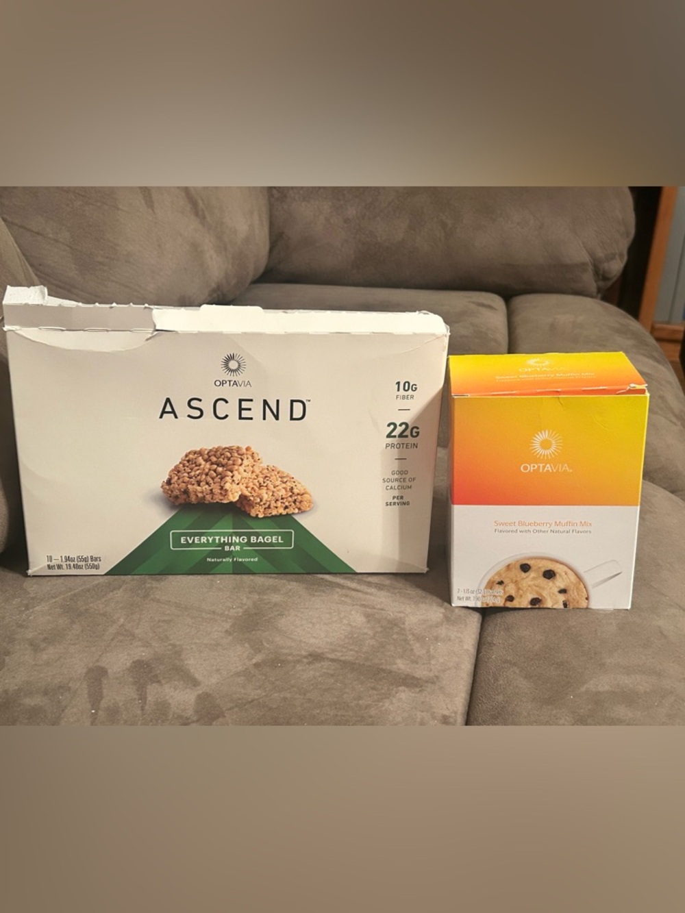 Optavia Ascend Everything Bagel Bar (7) & Sweet Blueberry Muffin Mix (Full box)